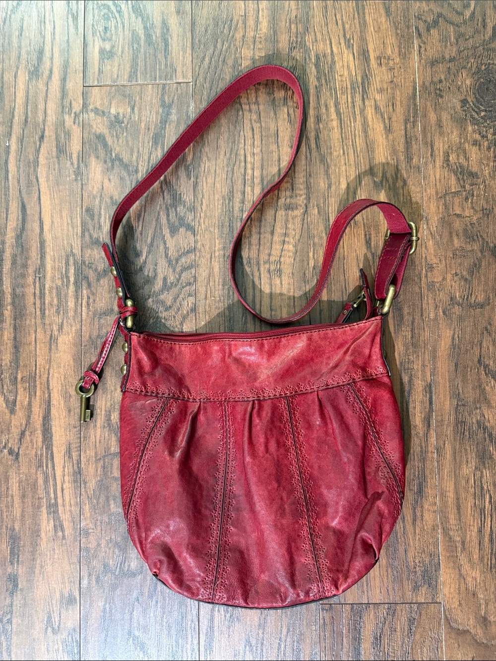 Fossil Red Leather Crossbody Hobo Bag